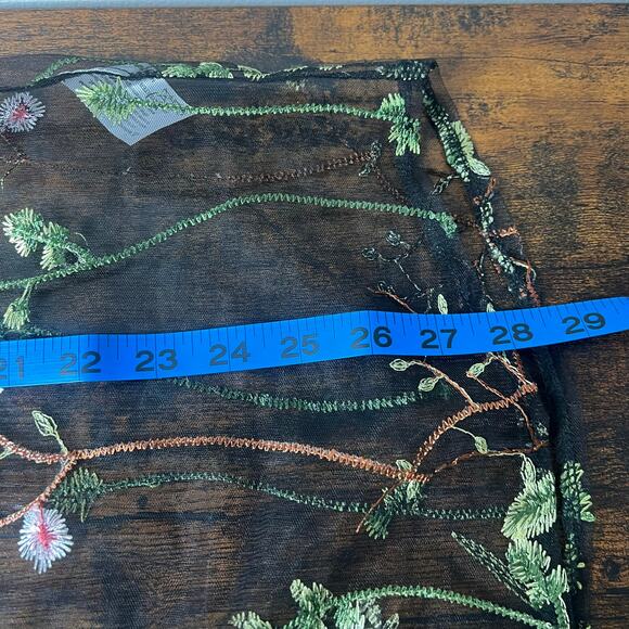 Sheer Mesh Black Embroidered Floral Top Women M Whimsigoth Dark Romantic Y2K 90s - Picture 12 of 13